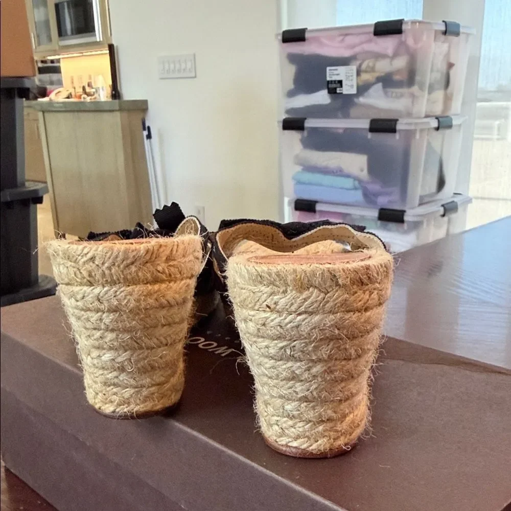 Stubbs & Wootton Black and Tan Espadrille Slides 38